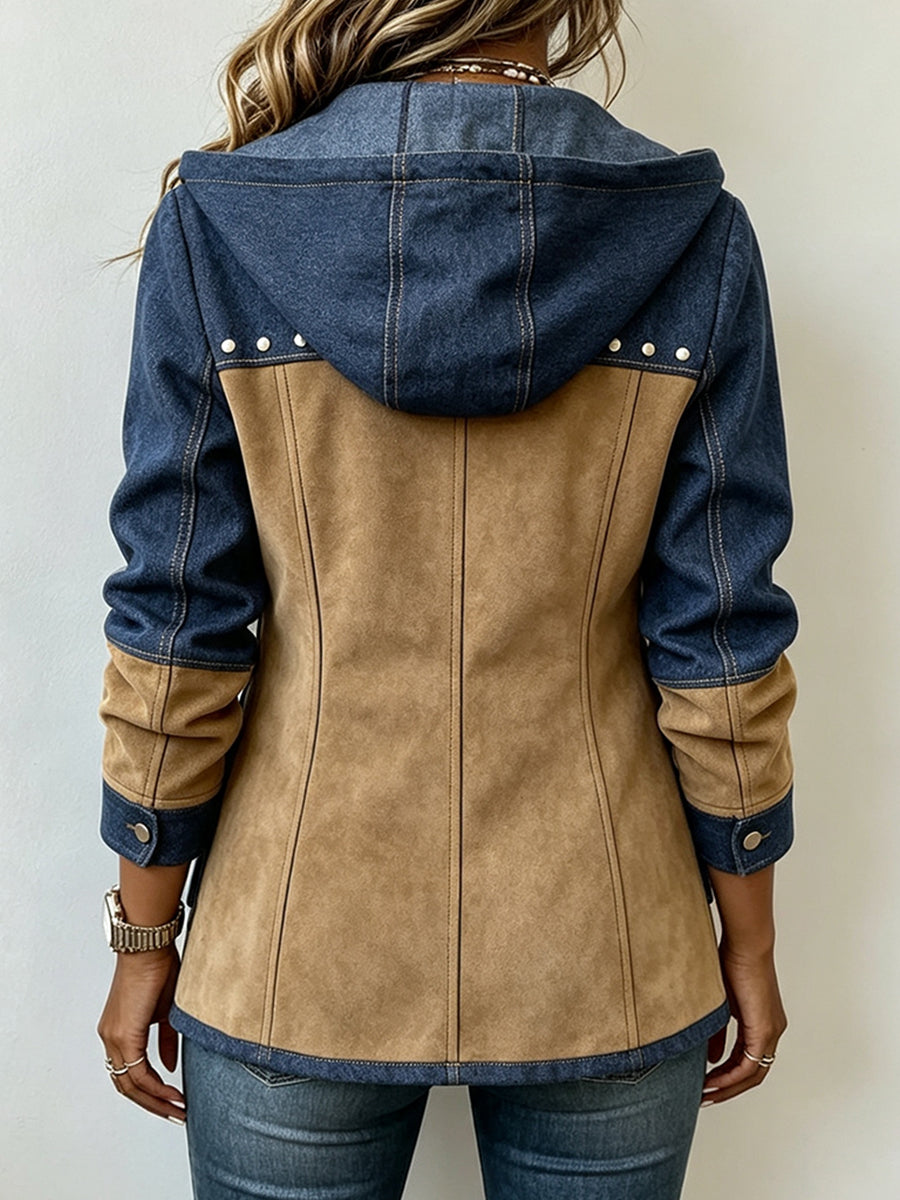 Harriet | Hooded Jacket in Navy & Camel