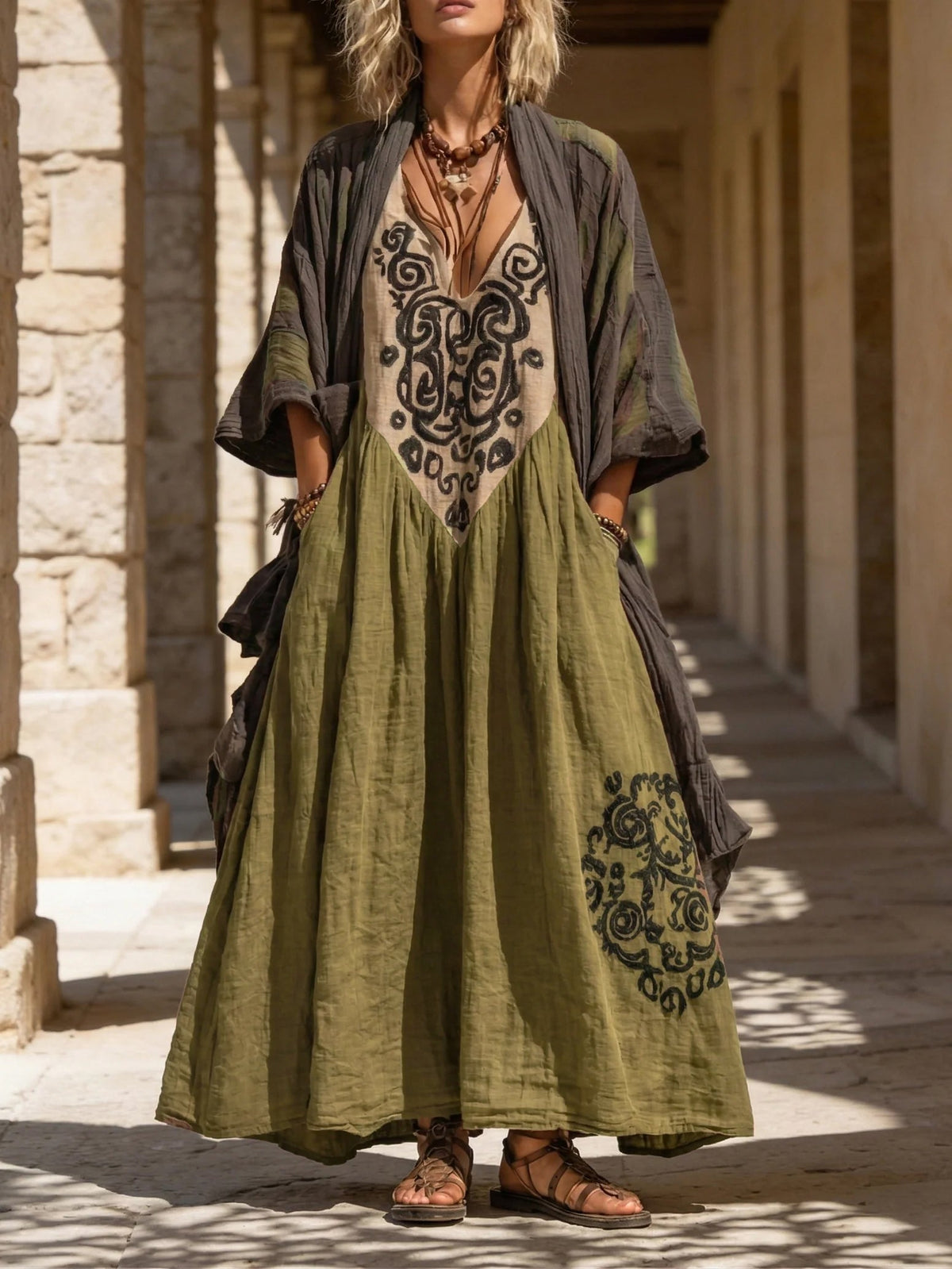 Denise | Two-piece boho set with painterly print
