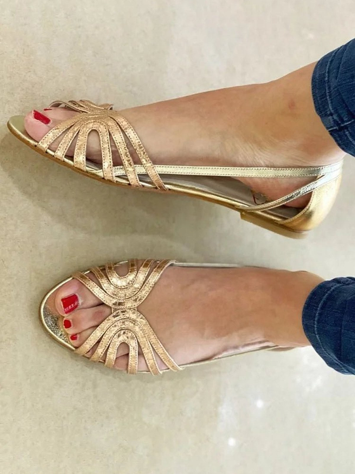 Damskie złote sandały eleganckie – Anna Marie